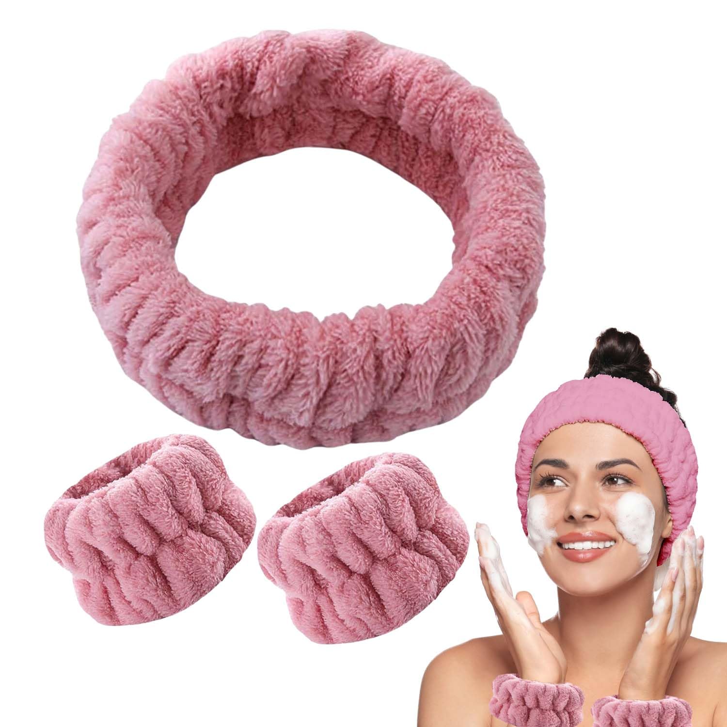 3-Piece Facial Headband and Wristband Set for Women - Spa Headband for Skincare, Makeup, and Face Washing - Soft Microfiber Hairband for Women, Ideal Makeup Hair Band for Facial Time