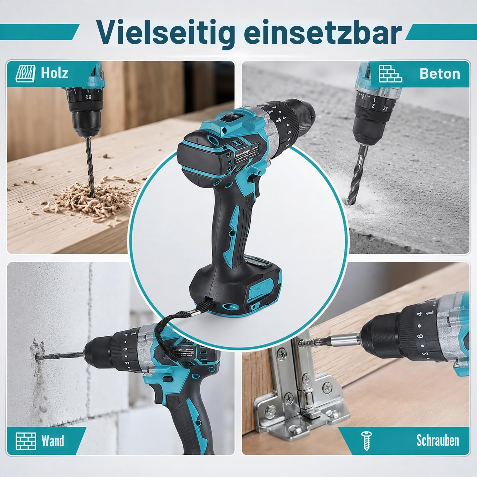 150Nm Bürstenloser Akku-Schlagbohrschrauber für Makita 18V Batterie, 13mm Zoll Bohrfutter, 2-Gang Getriebe, 21 Drehmomentstufen Elektrischer Schlagschrauber Bohrhammer