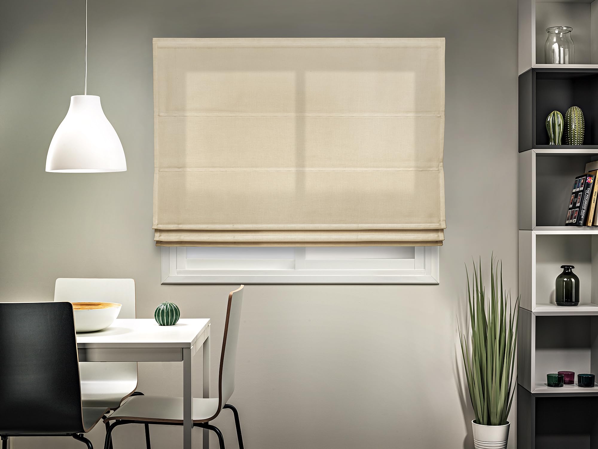 Faltrollo mit Stäben, Leinen, Easyfix-Option ohne Bohren, Beige, 100 x 180 cm