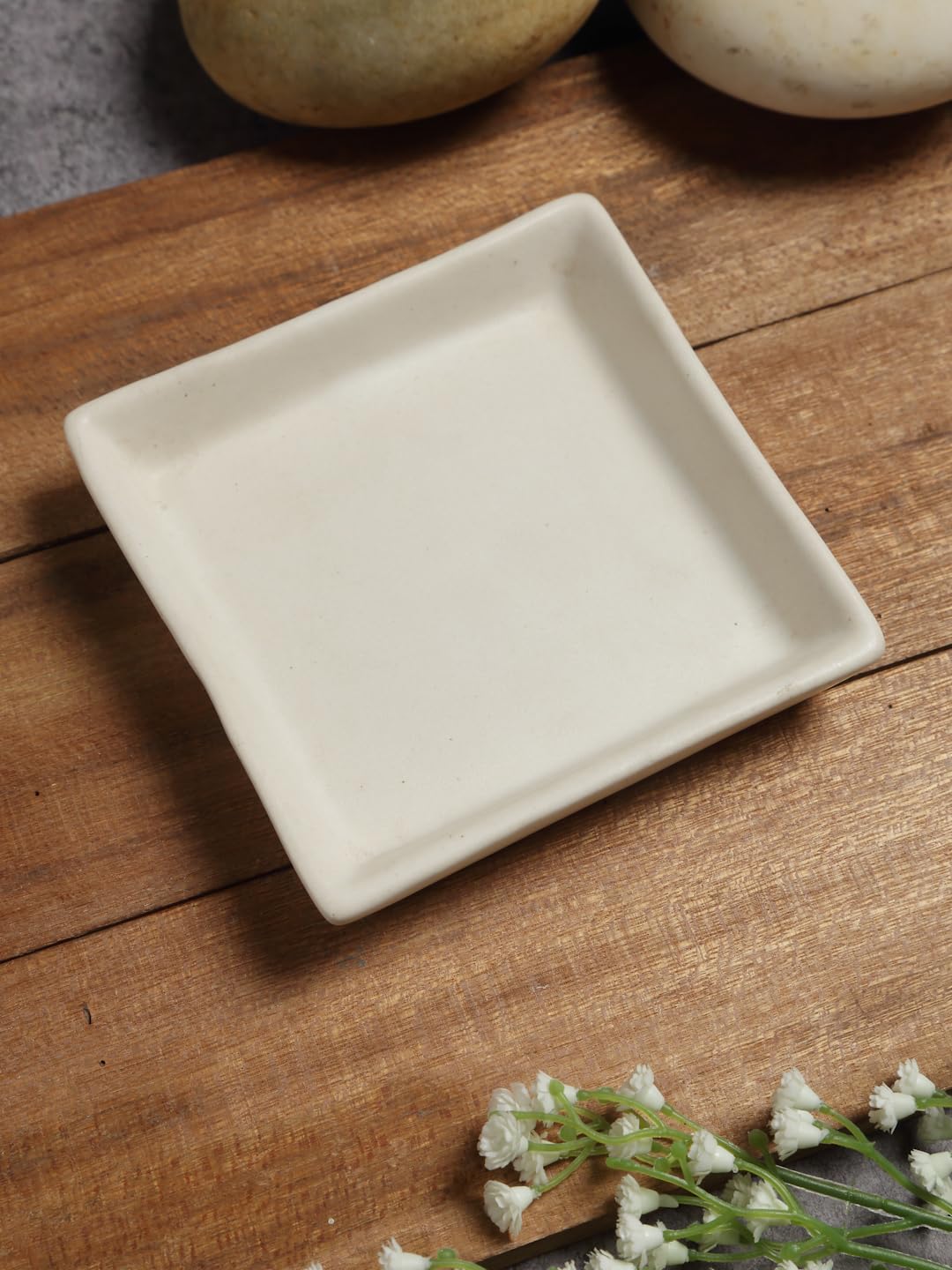 Arrabi Cream Handcrafted Stoneware Solid Tray Set – Set of 2 Matte Finish Ceramic Serving & Organizer Trays | C-ARTR-1004-x2 – Minimalist Home & Table Décor