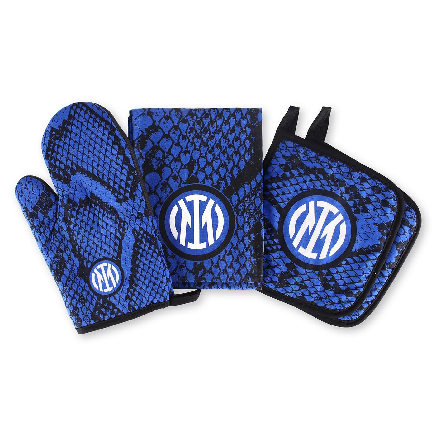 Inter Juego de Cocina Textil, Guante de Horno, agarradera, Producto Oficial, Juego Aficionados Nerazzurri