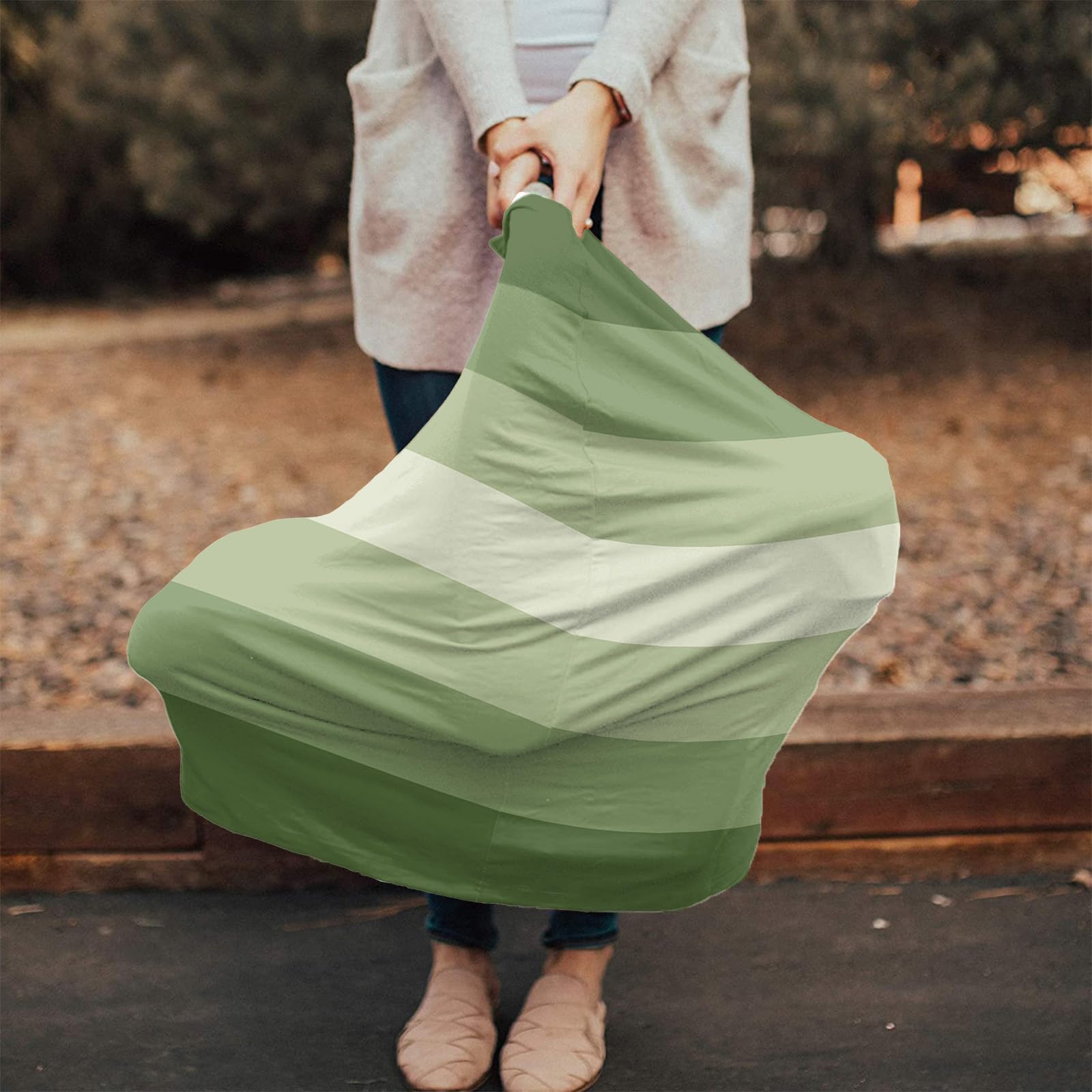 Nursing Cover for Breastfeeding Scarf, Sage Green Ombre Striped Baby Car Covers Super Soft Multi Use for Canopy Shopping Cart Cover Blanket Stroller Cover