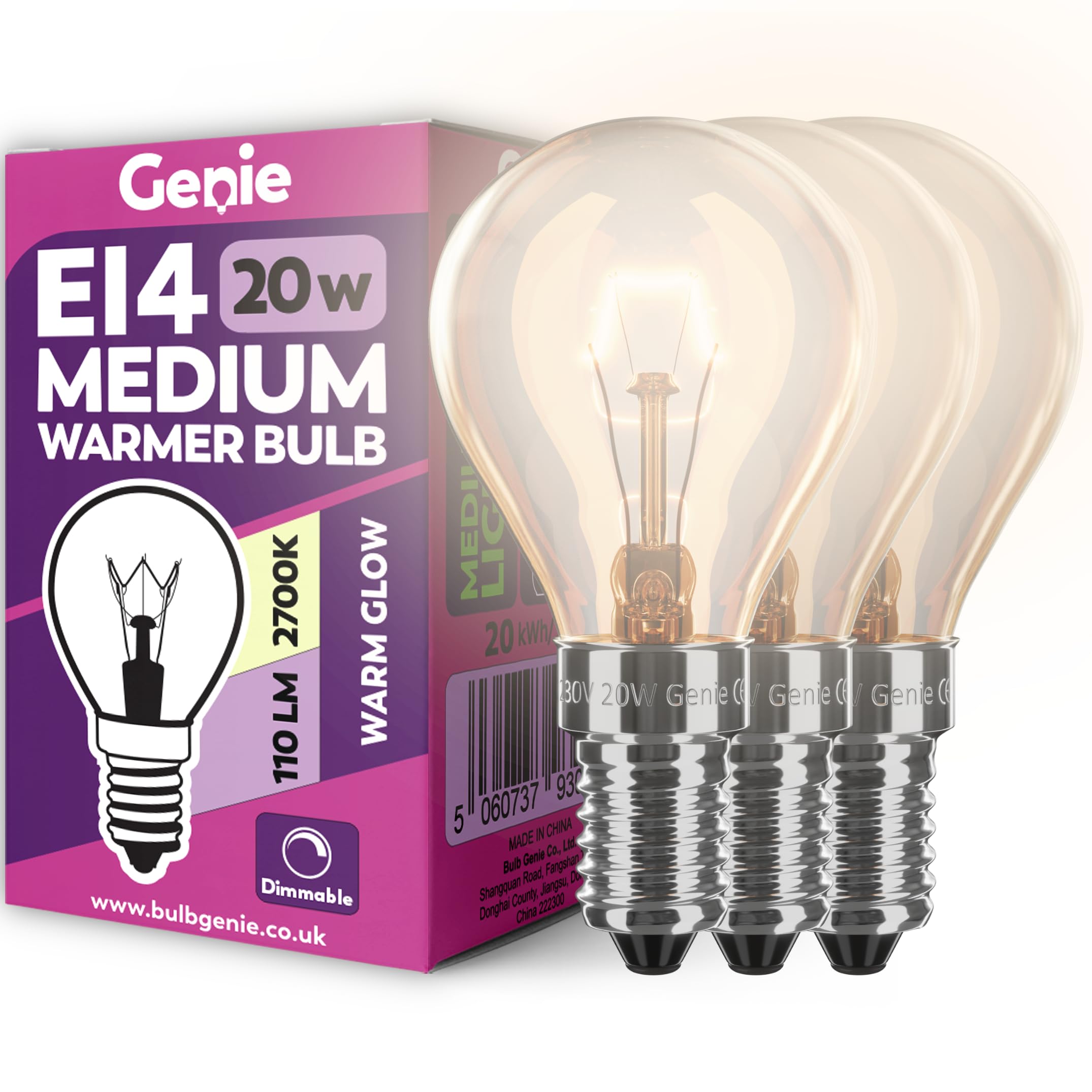 20W E14 Scentsy Light Bulb (Pack of 3) Medium Fancy Globe Incandescent Glass 230V for UK Scentsy Standard Wax Warmers | 2700K Warm White | Dimmable | Pygmy/Small Edison Screw (SES) Base (20, Watts)