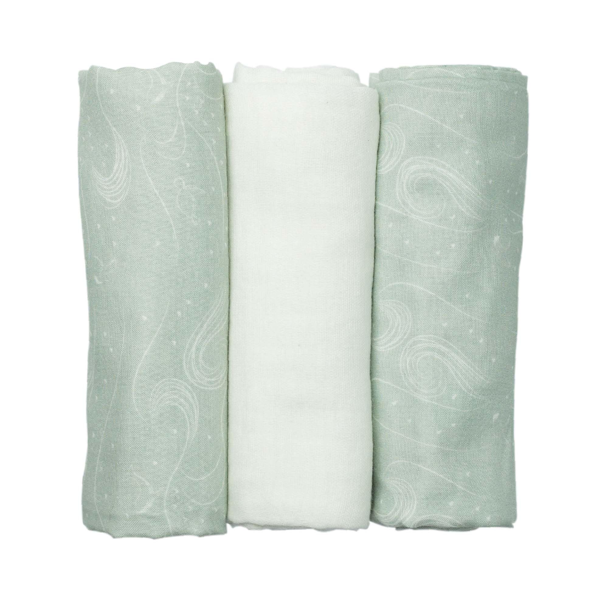 Trois Kilos Sept - Lot de 3 Langes bébé - Carrés de Mousseline Coton 70x70cm - Multi-​usages: Couverture, Doudou, Bavoir, Protection Solaire, Certificié OEKO-​TEX® STANDARD 100 - Motifs Océan - Lot de 3