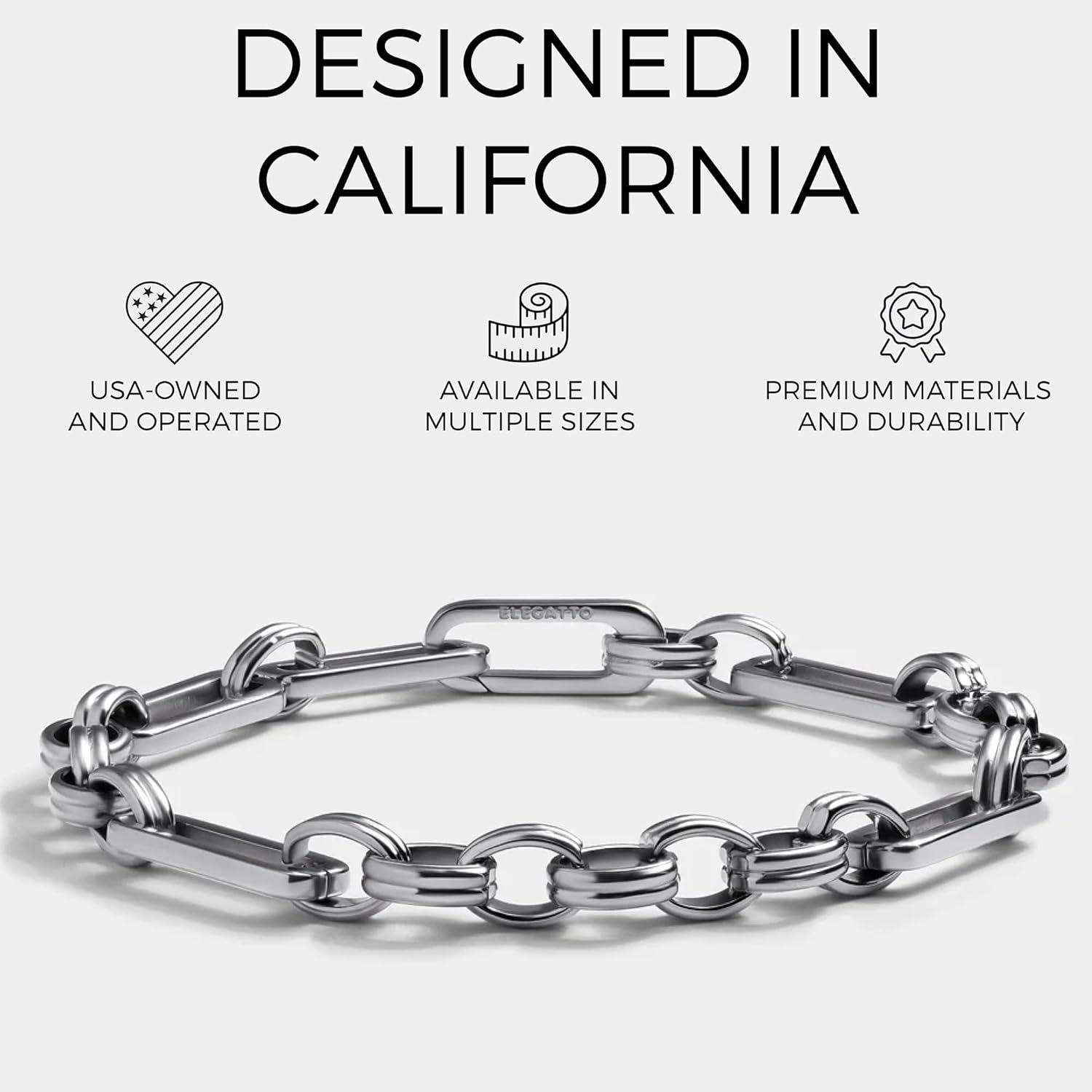 Elegatto Catena Premium 18K Gold Plated Chain Bracelet for Men & Women| Rectangular Link Stainless Steel with Seamless Hinge Clasp | Unisex Designer Jewelry