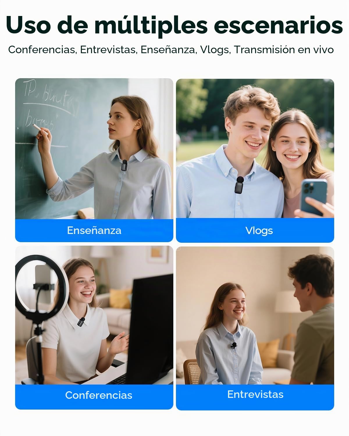 Mini Micrófono Inalambrico Solapa para Teléfono iPhone/Android, Microfone Lapela con Reducción de Ruido para grabación de vídeo, Streaming, Vlogging, Youtube, Tiktok