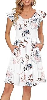 Sponsored You’re seeing this ad based on the product’s relevance to your search query.Learn more about this advertisement PLOKNRD Summer Dress Women's V-Neck Midi Dresses with Pockets Knee-Length Petals Short Sleeve Casual Beach Dresses
