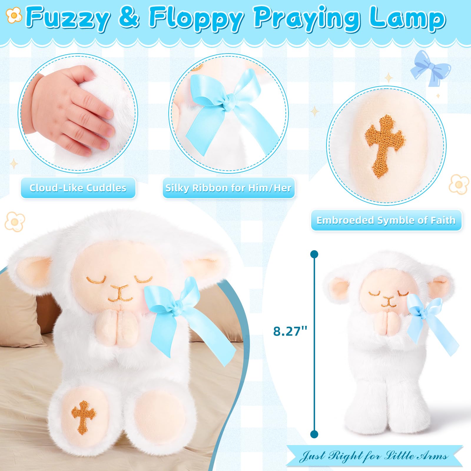 Regalo per battesimo per ragazzi, set regalo per battesimo cattolico per neonati, regalo di battesimo con agnello di peluche, braccialetto e sacchetto, libro di fiabe, coperta per battesimo, regalo di