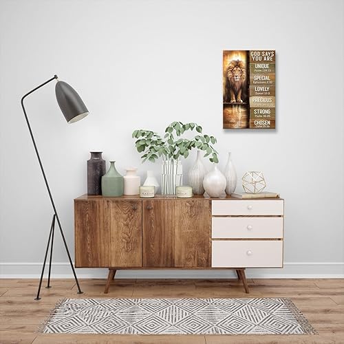 Miniatura 3 de Arte de pared con versículo bíblico, arte de pared con texto en inglés "God Says You Are ", arte de pared retro de león y cordero, póster con citas