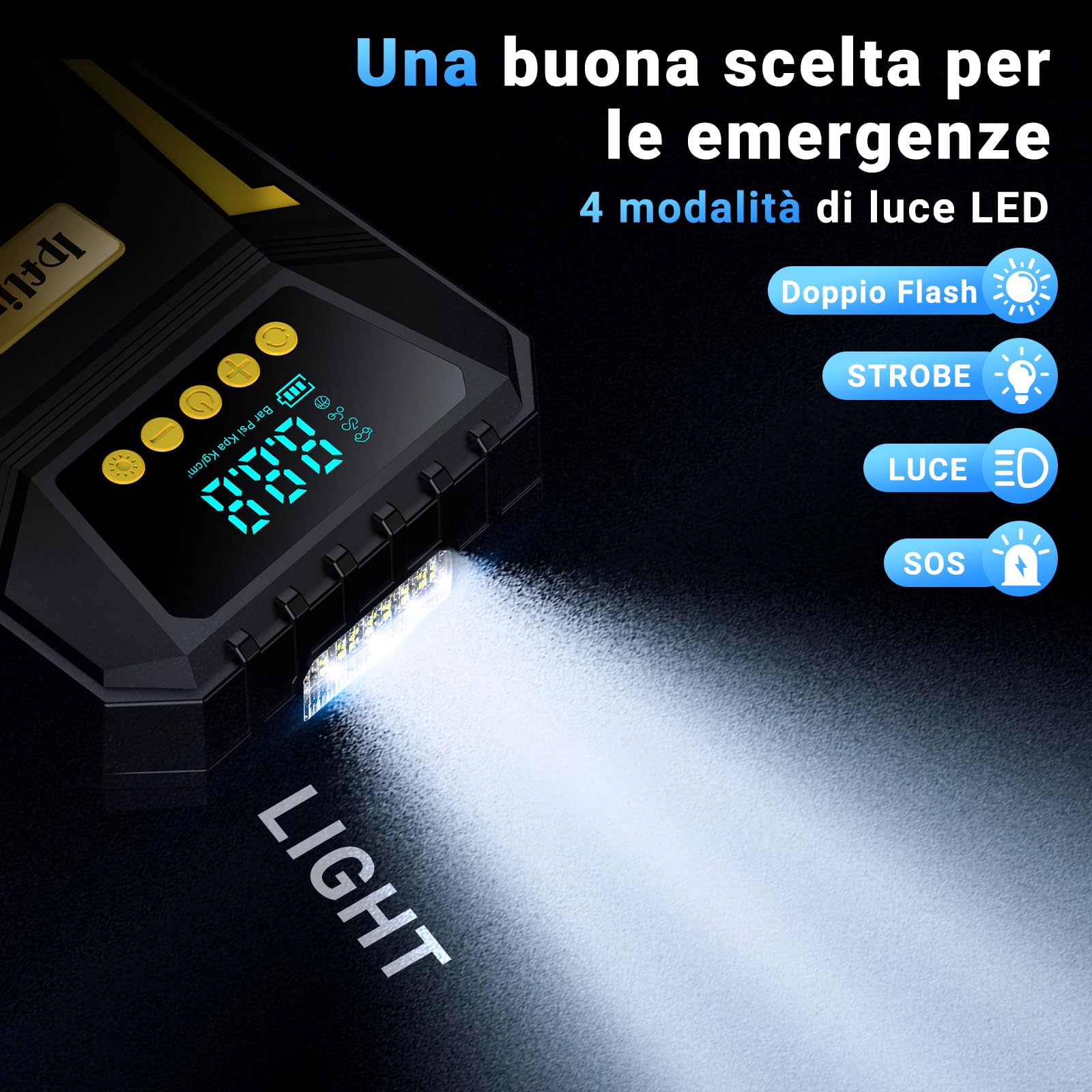 Compressore Aria Portatile Auto - Compressore Portatile Digitale 12 V DC, Compressore Auto d'aria da 150 PSI, Spegnimento Automatico per Pneumatici di Auto, Biciclette, Palloni da Calcio