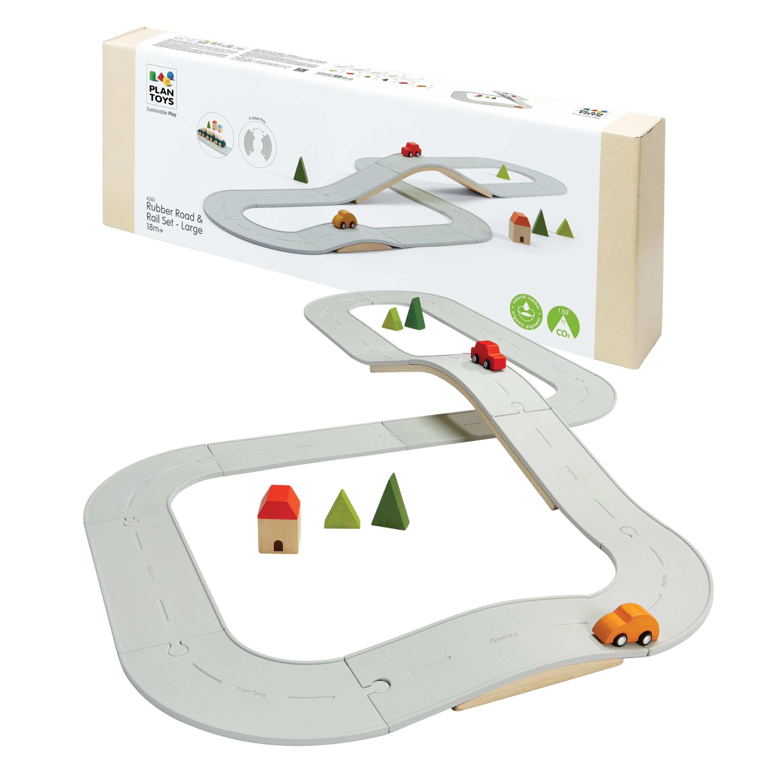 PlanToys® Rubber Road &amp; Rail Set Large Montessori Toddler Play Track Kids