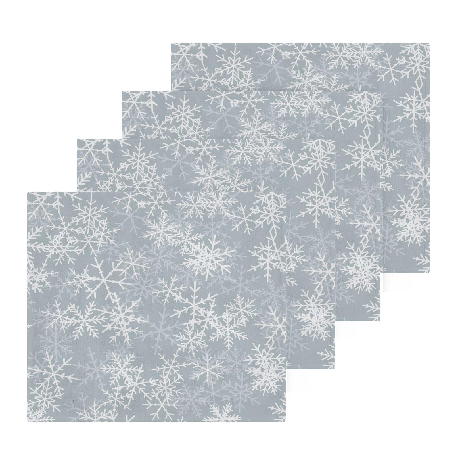 Doterii White Snowflakes on Grey Christmas Washcloths Small Cotton Wash Towels for Kitchen Bathroom Decor - 4 Pcs