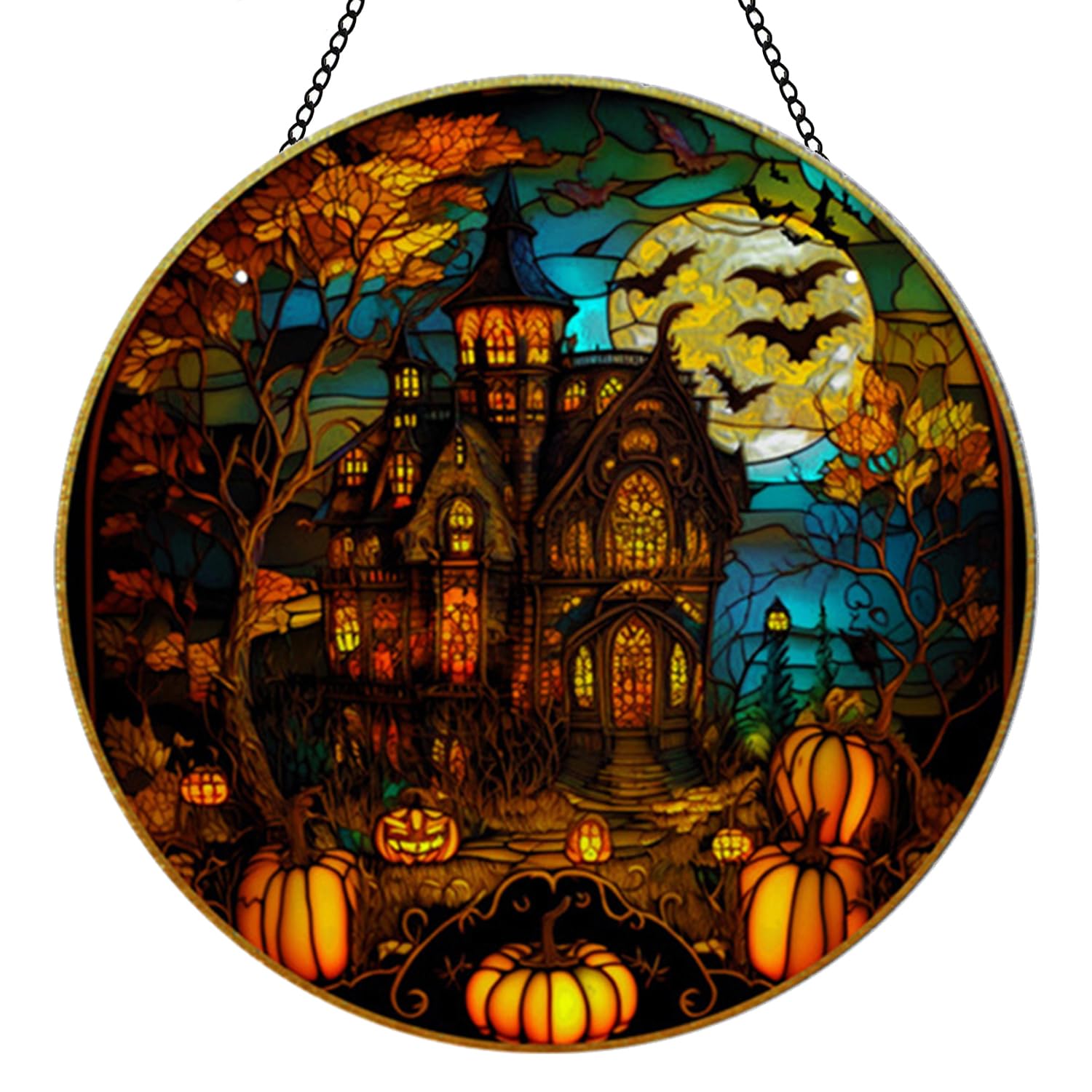 MATIHAY Acrylic Window Hanging - Black Cat Window Hanging, Cat Wall Decor for Cat Lovers, Black Cat/Crow Halloween Fall Christmas Decor for Home, Cafe (Moon Castle,L)