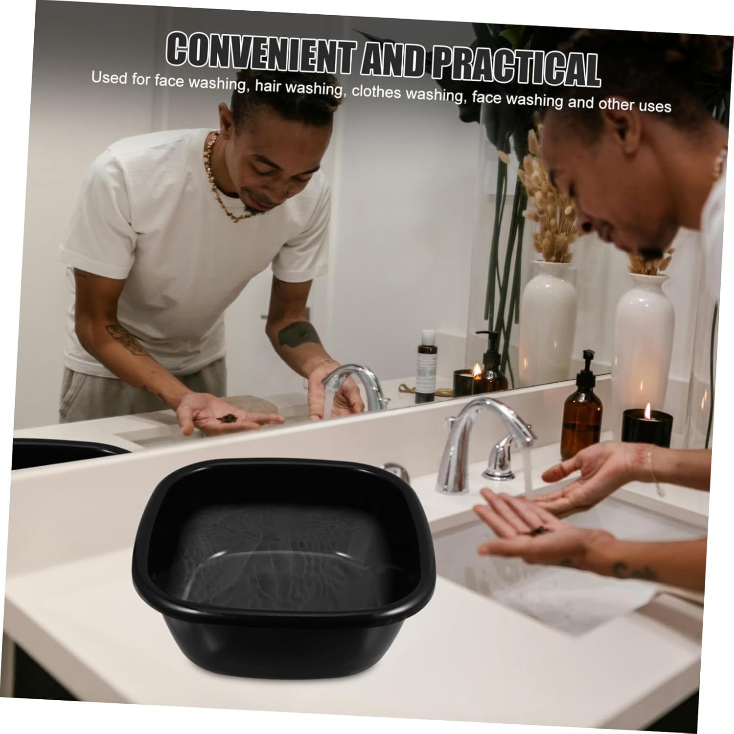 Square Plastic Shampoo Basin for Bedside Washing Small Dish Pan for Face Cleaning Portable Hand Wash Bucket Comfortable to Hold Handle for Home Use