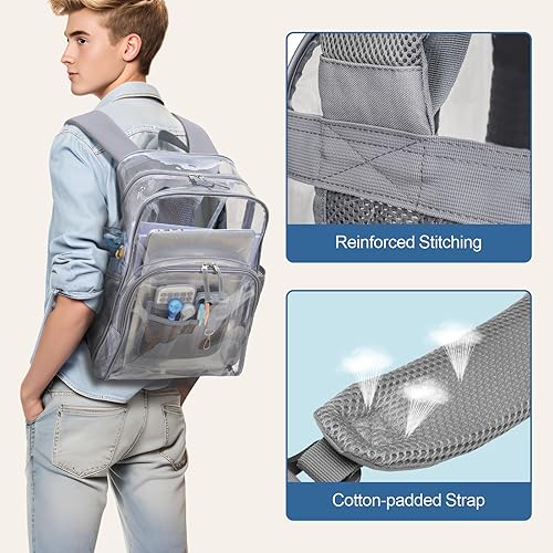 Miniatura 4 de Cambond Mochila transparente, mochilas transparentes resistentes para adultos, correas reforzadas, bolsa transparente para la escuela, el trabajo,