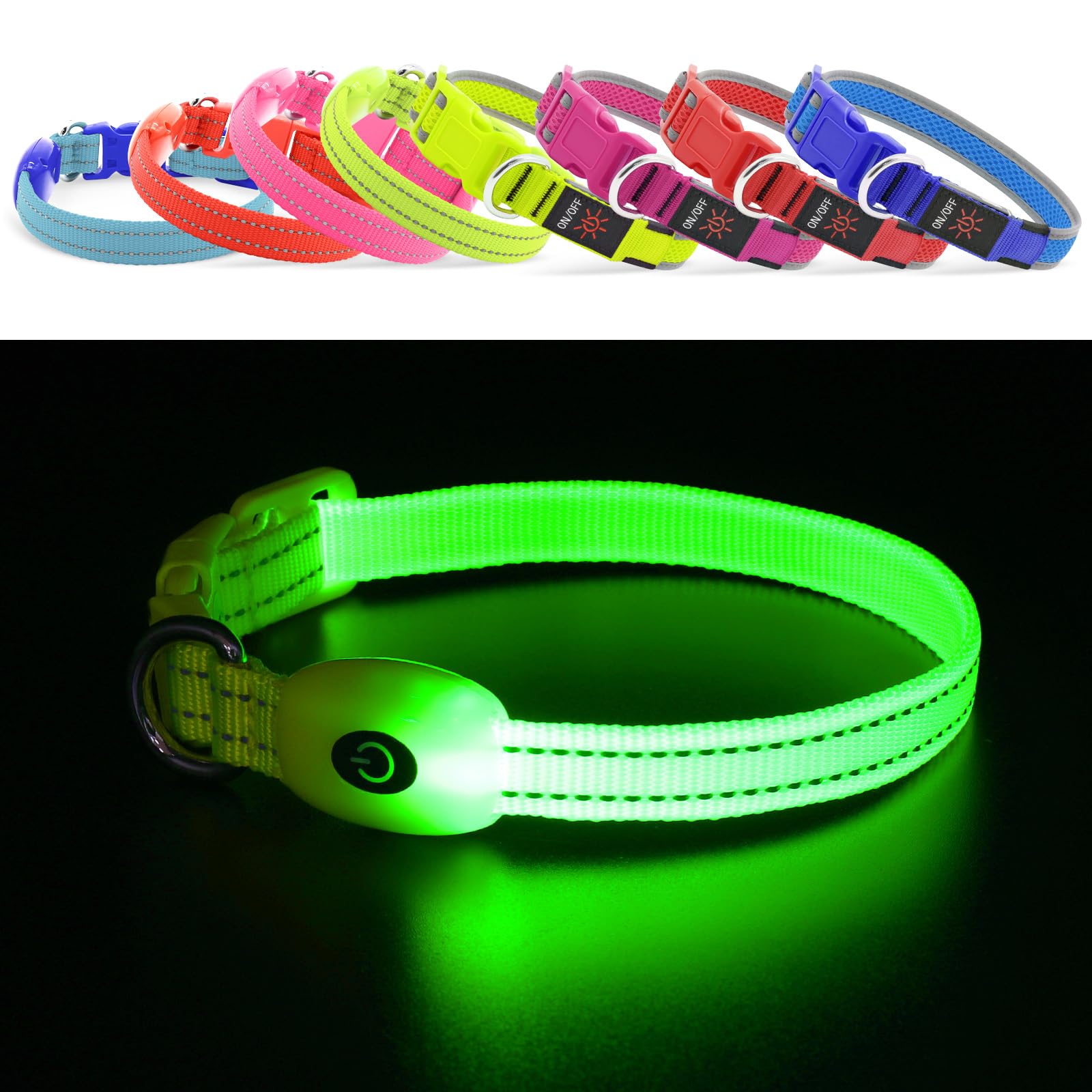 YFbrite Leuchtende Hundehalsbänder, USB Wiederaufladbares LED-Hundehalsband, Verstellbares LED-Katzenhalsband, langlebiges Blinkhalsband für Katzen, Welpen, kleine, mittelgroße und große Hunde (Grün,