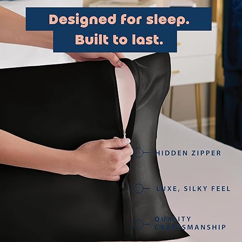 Miniatura 4 de ShopBedding - Lujosa funda de almohada de satén para el cabello 2 unidades satinada estándar con cremallera estampado de cebra marrón Blissford