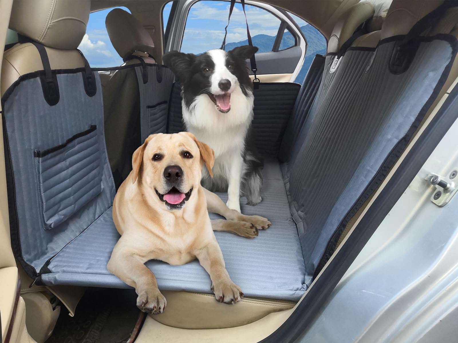Back Seat Extender for Dogs, Dog Car Seat Cover, Back Seat Bridge Gap Filler, Non-Inflatable Car Camping Mattress Bed, Dog Hammock for Truck SUV (Grey)