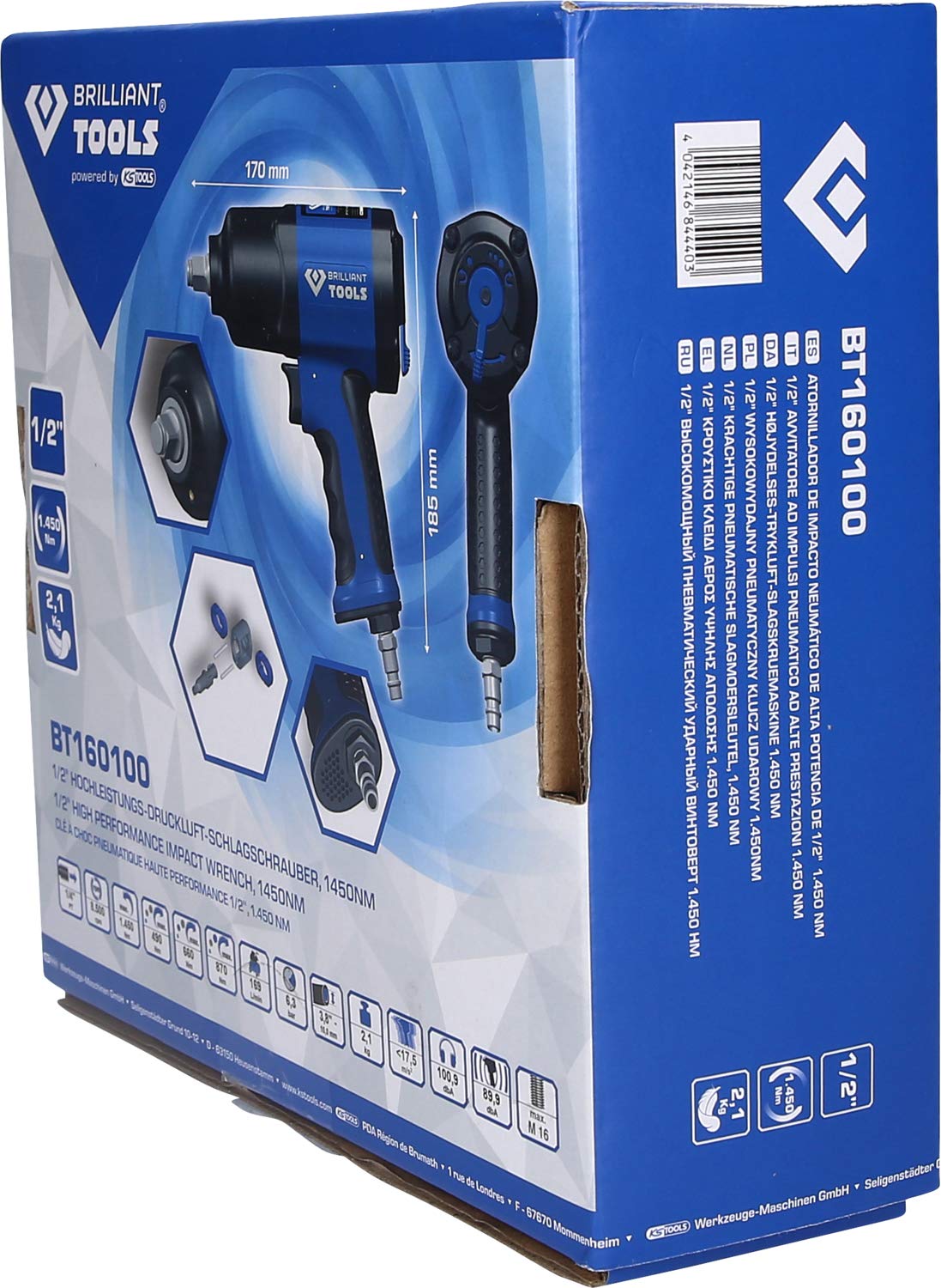 BRILLIANT TOOLS BT160100 1/2" Pneumatyczny klucz udarowy, 1.450 Nm [Powered by KS TOOLS]