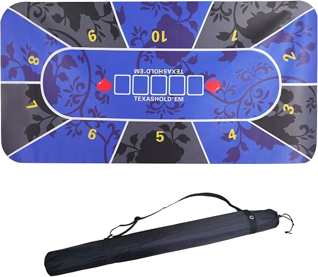 ORIENTOOLS Professional Poker Mat 90 x 180 x 0.2cm, Portable Poker Table Layout, Poker Table Top for Playing Cards, Poker Games (Blue)