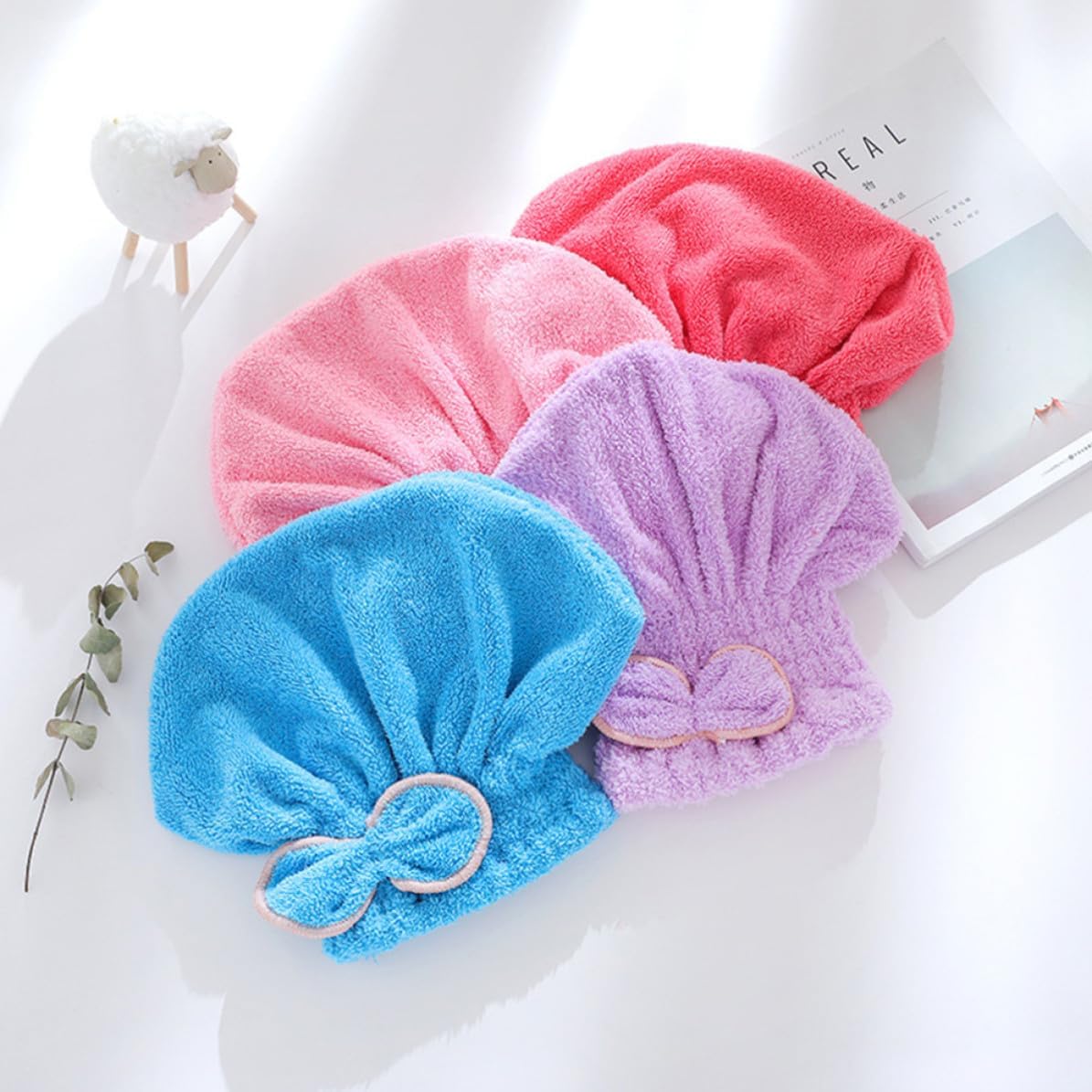 Cabilock 3pcs Women Microfiber Hair Drying Cap for Spa Shower Bath Use