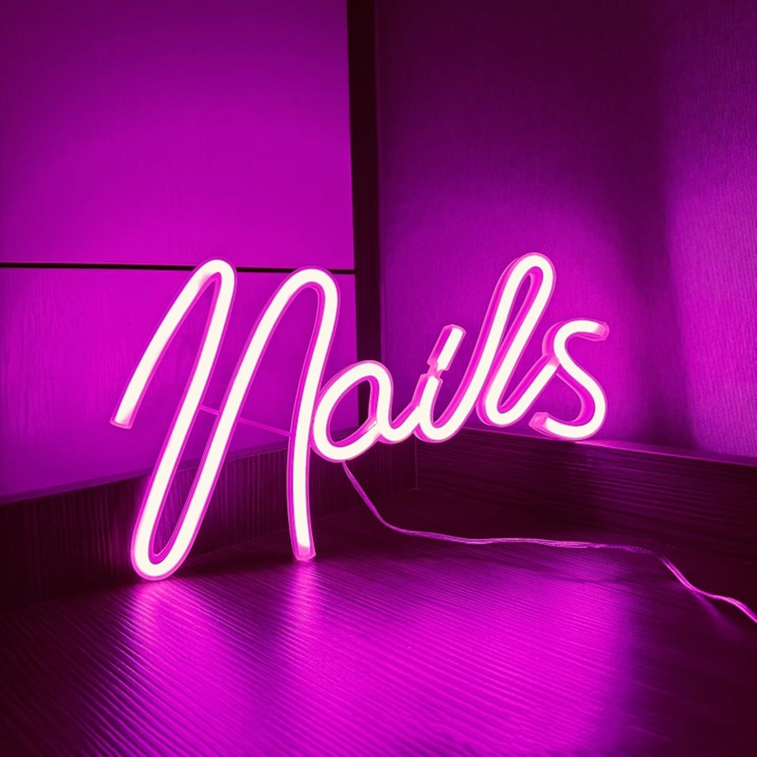 Nails Neon Signs for Wall Decor, USB or Battery Operated Neon Light for Cosmetic Salon Spa Beauty Room Bedroom Bar, Gift for Nail Tech Girls Birthday Christmas, 11.4×6.37 Inch