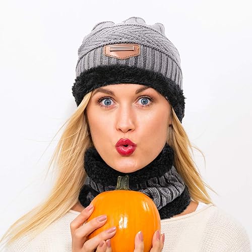 Miniatura 5 de Juego de 4 piezas de gorro de invierno para hombre y mujer, cálido forro polar grueso, cálido, cuello de calavera, para hombres y mujeres