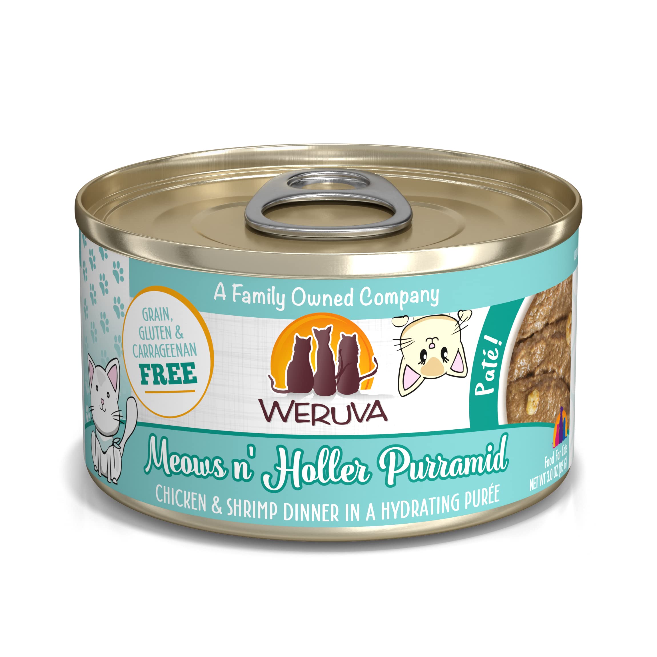 WeruvaWet Cat Food, Meows n Holler PurrAmid with Chicken and Shrimp Pate, 3oz Can, Pack of 12