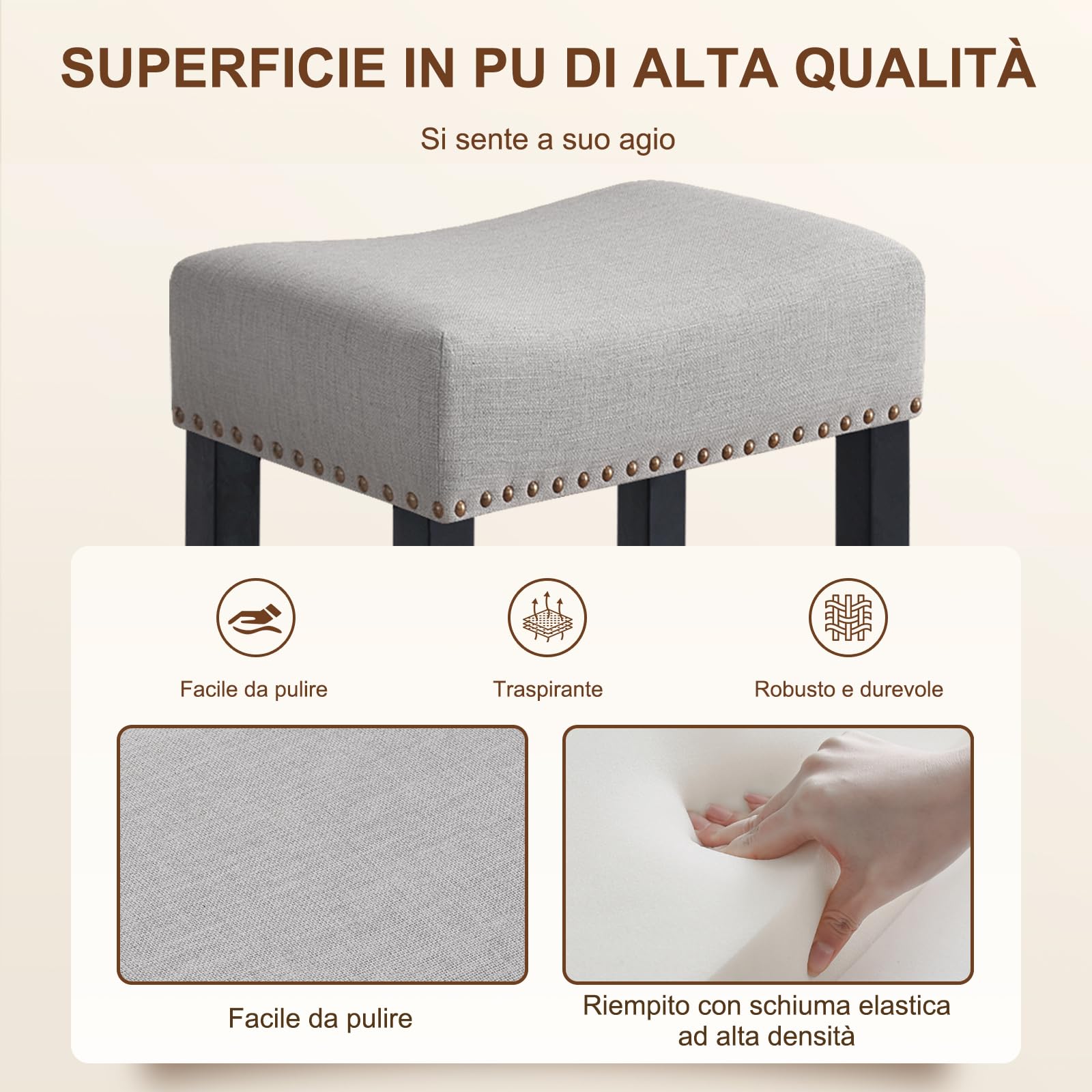 Set di 2 Sgabelli da Bar, Sgabelli da Bar ad Altezza Bancone Sgabello da Sella Alto da 65.5cm, Sedia Trucco Cucina in Lino, Poggiapiedi per Sala da Pranzo, Cucina ad Isola, Caffetteria, Grigio