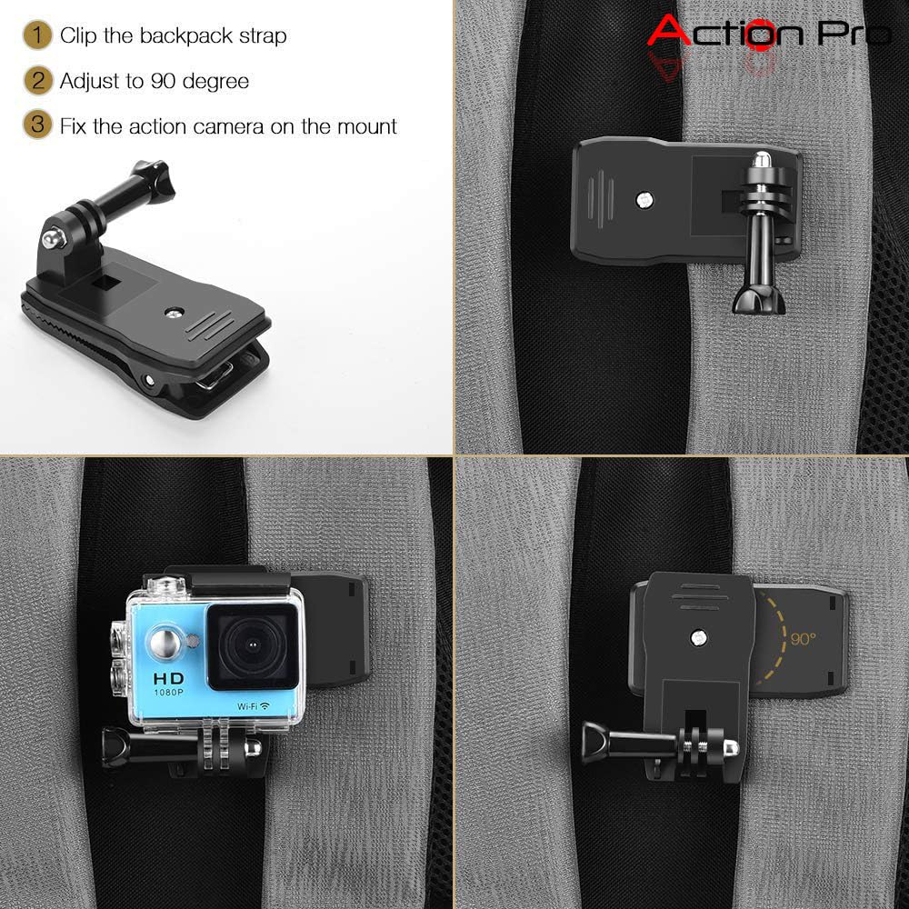 Action Pro Versatile 360° Rotary Backpack Mount Kit, Compatible with GoPro Hero 13/12/11/10/9/8/7/6/5/4/Eken/Yi and Other Action Cameras for Dynamic Adventure Capture 4