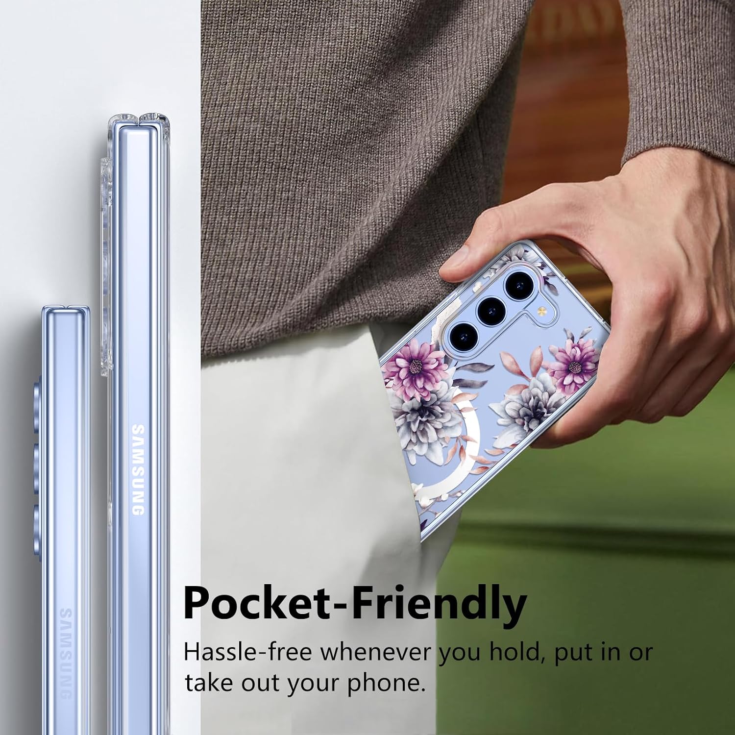 Magnetic for Samsung Galaxy Z Fold 4 Case,Floral Design PC Case for Women Men Girls Boys Drop Protection Shockproof Cute Durable TPU Bumper Cover for Galaxy Z Fold 4,Purple Flower 12.9