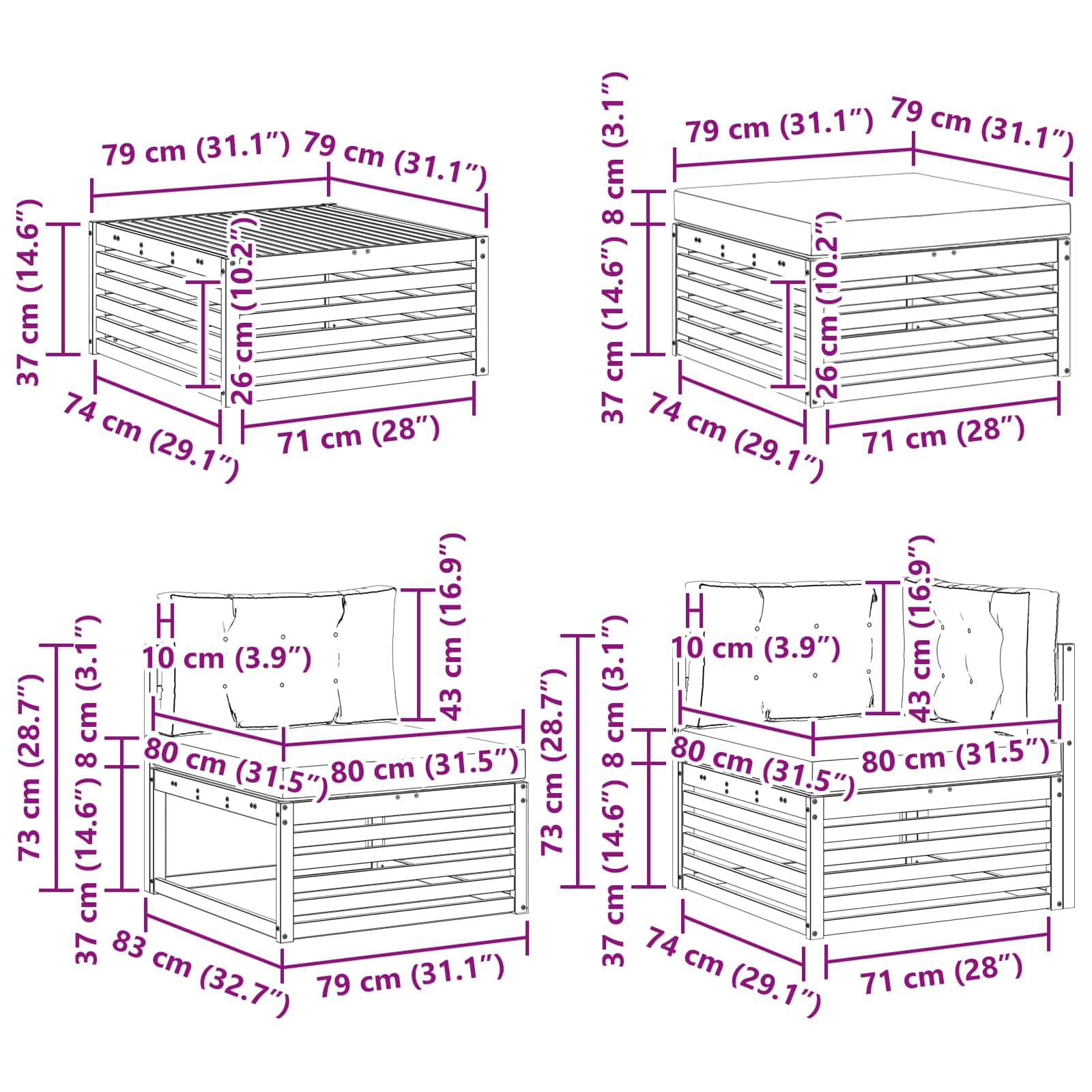 Gartenmöbelset 7-TLG. aus massivem Akazienholz wetterfestes Design für Terrasse Balkon und Garten komfortable Sitzgruppe mit Tisch, Sofas, Stühlen und Kissen für gesellige Außenmomente