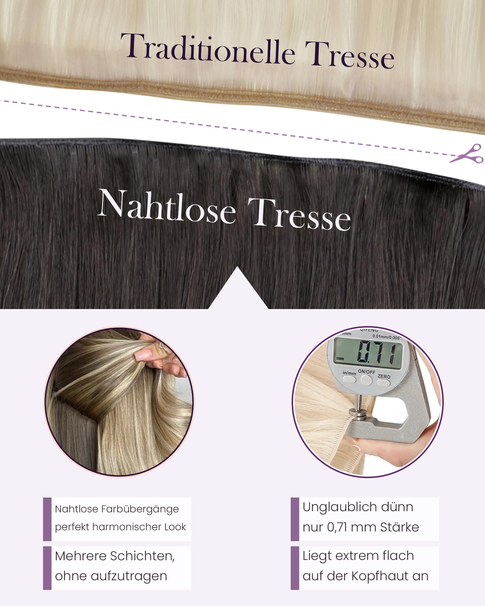 LaaVoo Braun Genius Tressen Echthaar 60cm Echthaar Extensions Tressen Dunkelbraun Haarverlängerung Zum Einnähen Doppelt Hair Weft Extensions Braun #2 80Gramm