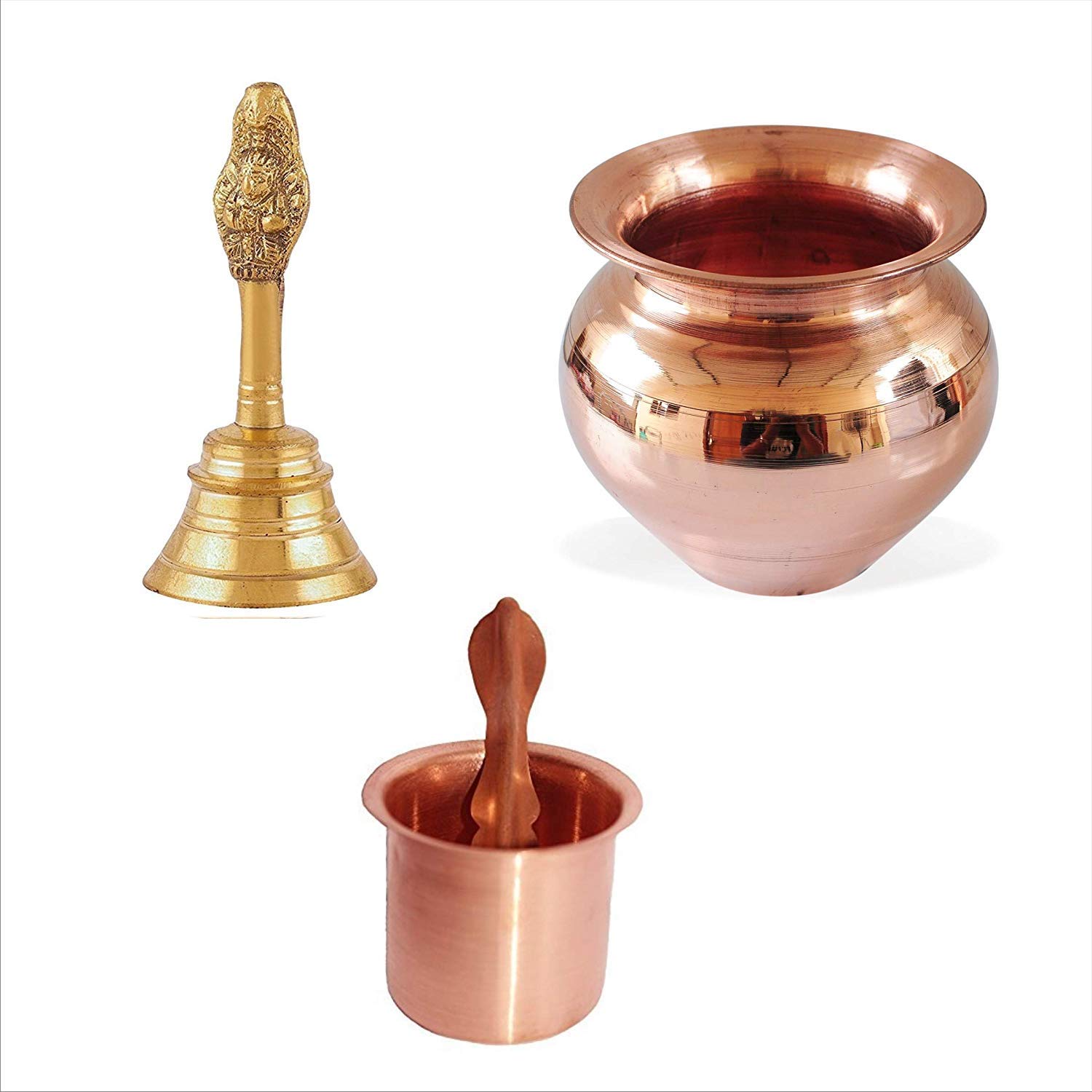 UK Hub Combo of Lota/Gaurda Ganti/Panch Patra Indian Cultural Religious Item Best for Temple, Home, Office, Gifts Pooja Samagri