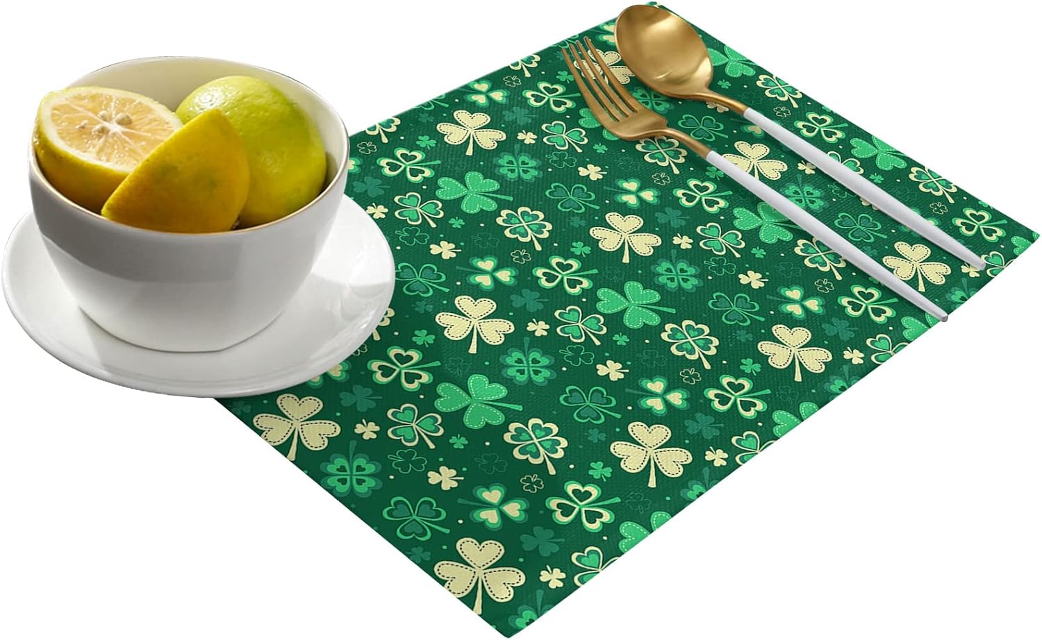 St Patrick's Day Placemats Set of 4 Lucky Clover Tablemats for Dinner Table Shamrock Green Table Mats Non-Slip Washable Heat Resistant
