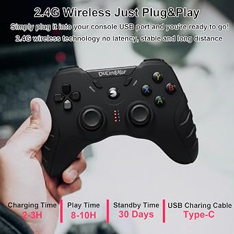 DuLingKer PC Controller Wireless PS3 Controller PC Gamepad mit Hall Effect Joystick und Dual Vibration 24G Wireless Gaming Controllers für PC Windows Laptop PS3 Android TV Steam Raspberry Pi