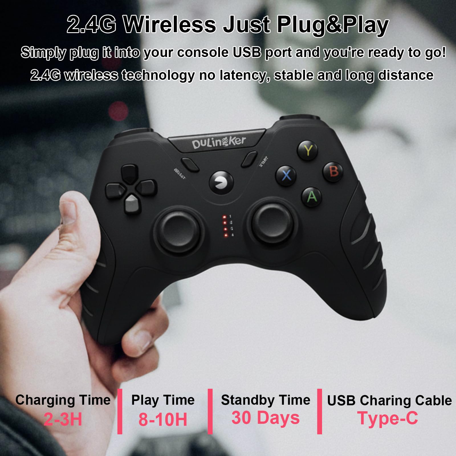 DuLingKer PC Controller Wireless, PS3 Controller PC Gamepad mit Hall Effect Joystick und Dual Vibration, 2,4G Wireless Gaming Controllers für PC Windows, Laptop, PS3, Android TV, Steam, Raspberry Pi
