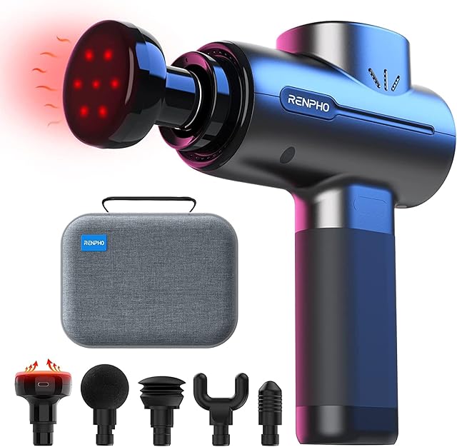 Massage Gun, RENPHO Massage Gun Deep Tissue with Heat Massage Head, Up to 3200RPM Muscle Massager with Type-C Charging, 2500mAh Battery for Muscle Relaxation Recovery, Black