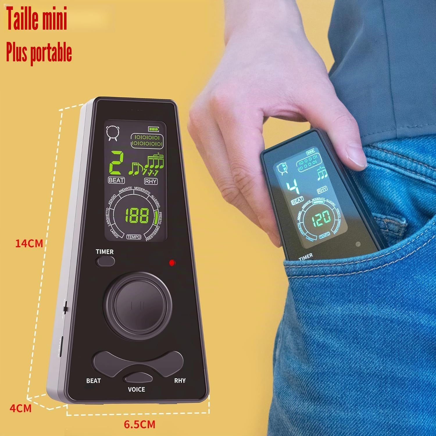 S200 AUPHY Digital Métronome pour Piano Guitare Violon Ukulélé etc,Réglage Rapide et Précis du Rythme/Beat, Affichage LED Couleur,Voix Humaine Réelle,Fonction Minuterie,Fonctionne sur Batterie.Noir