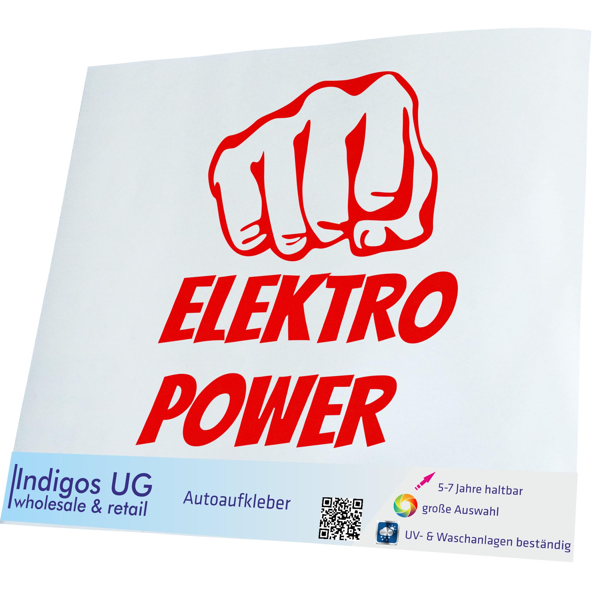 Indigos UG Adesivo JDM Elektro Power Faust Schlag – 100x90 Mm, Pellicola Tedesca UV Resistente, Per Auto E Superfici Lisce