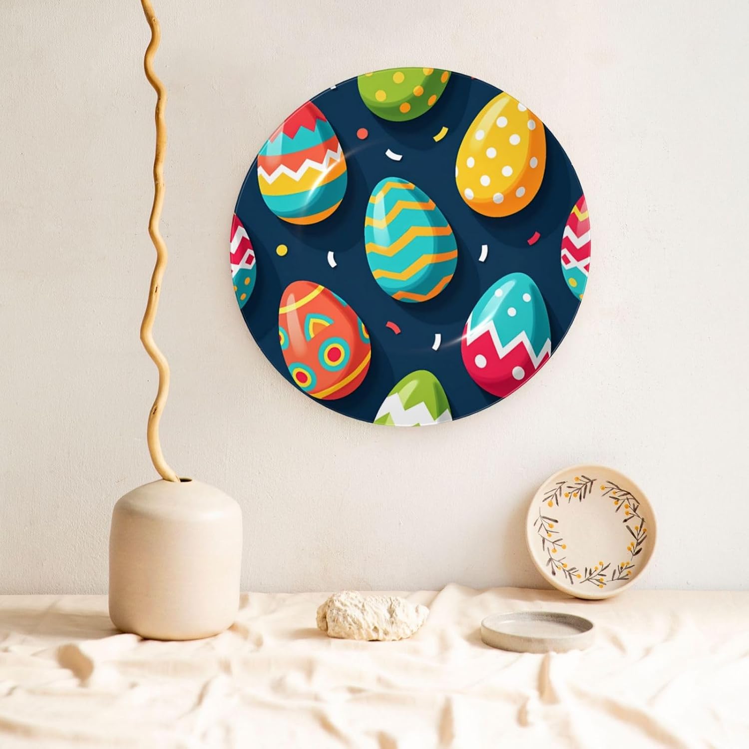 Easter Festival Style Ceramic Plate Display Decorative Plate With Stand Wall Hanging Plate For Home Decor 10 Inch