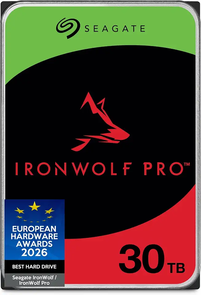 Seagate IronWolf Pro 30TB, NAS Internal Hard Drive, 3.5", 7200 U/Min, CMR, 512 MB Cache, SATA 6 GB/S, Data Rescue Service (ST30000NTZ11)