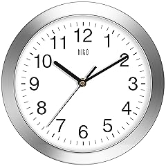 HITO 10 Inch Silent Wall Clock Battery Operated Non Ticking Glass Cover Silver Aluminum Frame, for photo HITO 10 Inch Silent Wall Clock Battery Operated Non Ticking Glass Cover Silver Aluminum Frame, for