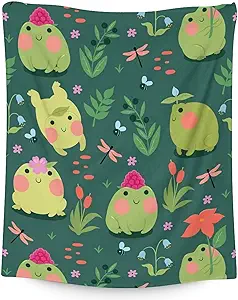 Mercuryelf Frog Throw Blanket - Soft, Fuzzy & Warm - 50x60 Inches Flannel Blankets for Living Room, Sofa - Dark Green Cute Throws Gift for Teens