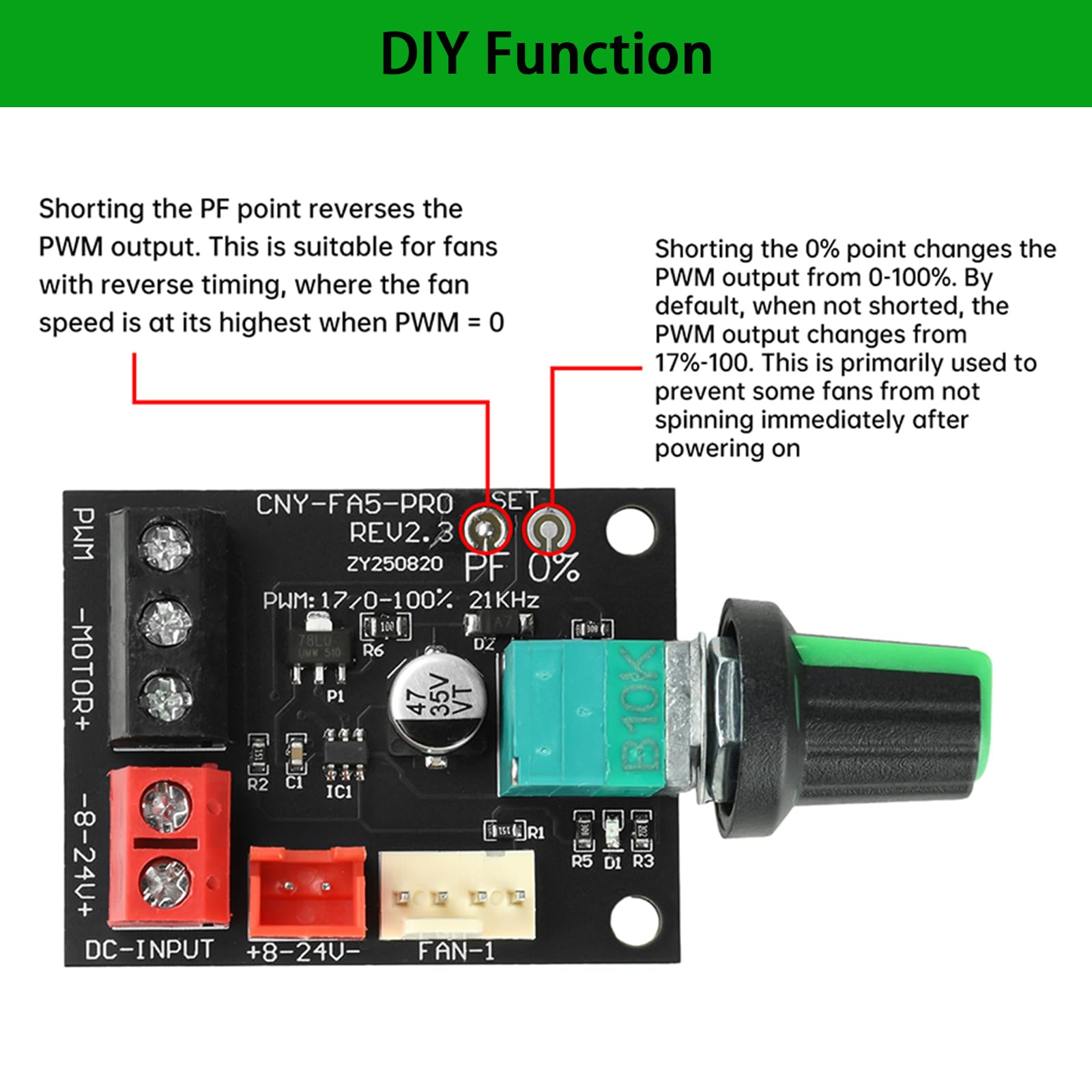 Aideepen Regolatore di ventola PWM a 4 pin, 12 V, 2 pezzi, DC 8-24 V, 5 A, 120 W (max), 4 fili, controller di velocità per motori senza spazzole