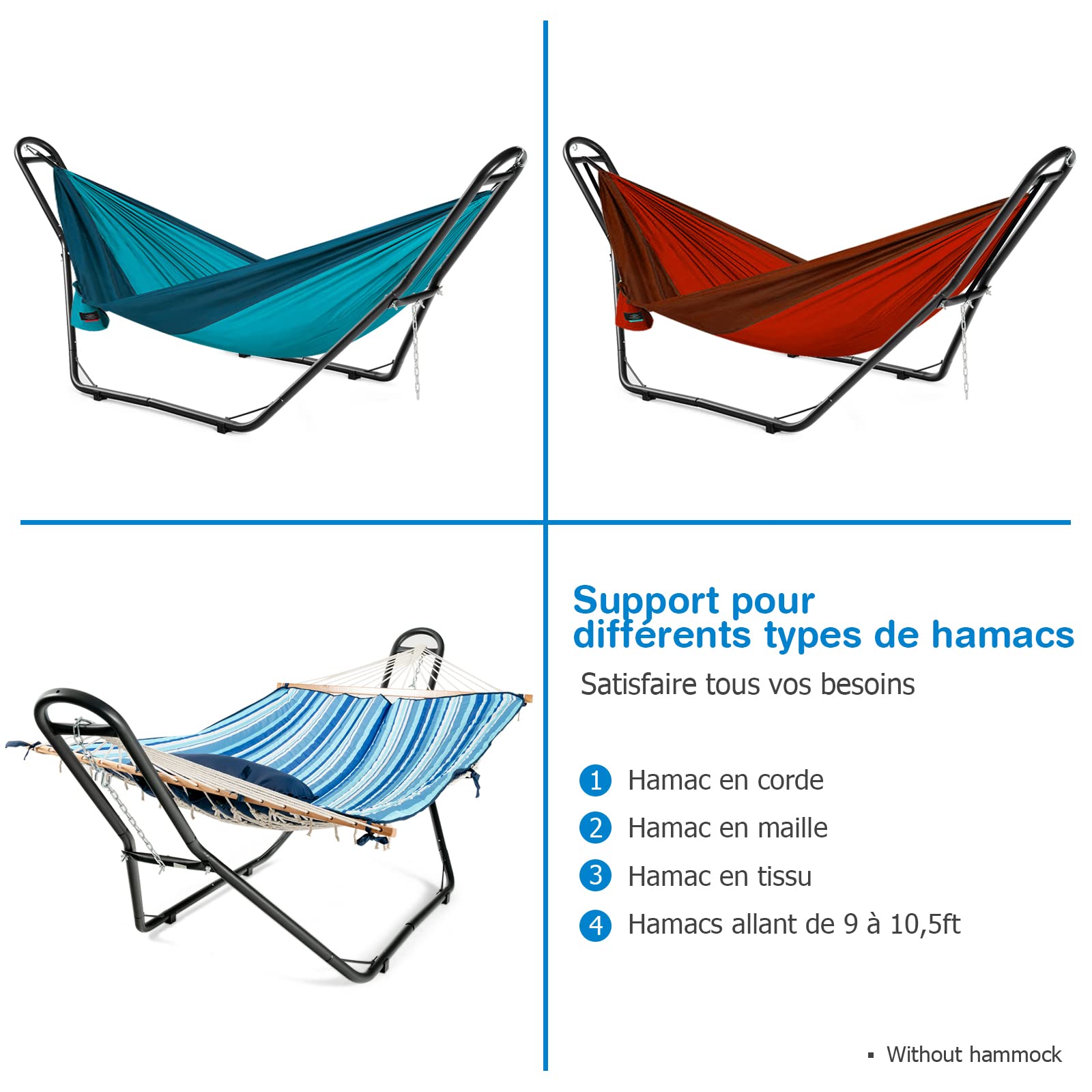 RELAX4LIFE Support Hamac en Fer avec 2 Crochets et 2 Chaînes Réglables