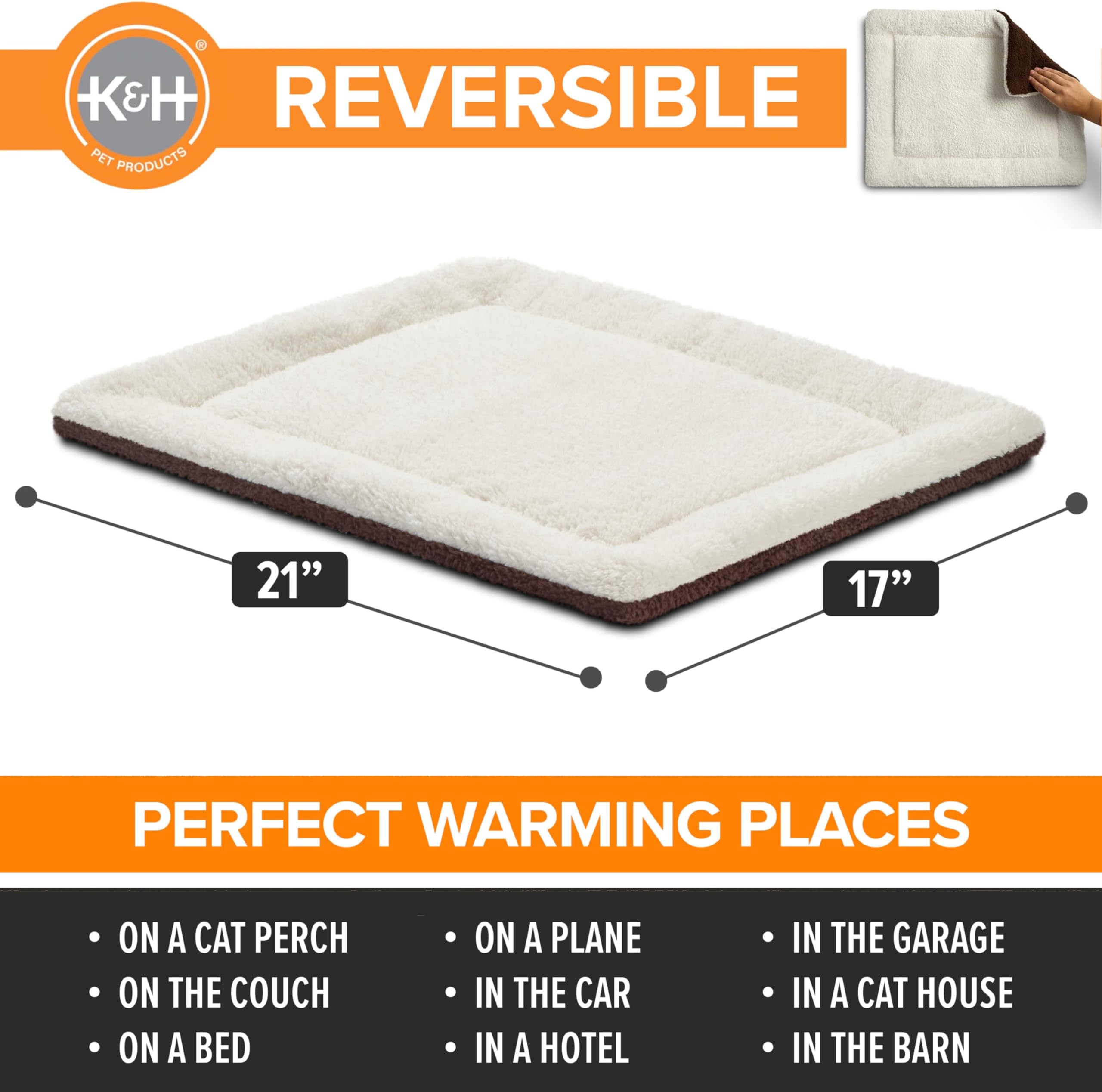 K&H Pet Products Self-Warming Pet Pad Thermal Cat and Dog Bed Mat Oatmeal/Chocolate, 53.3cm x 43.18cm