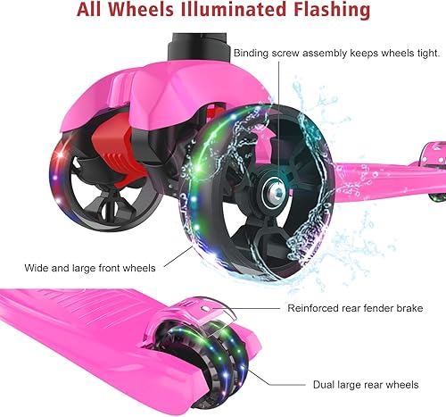 Miniatura 10 de Allek Kick Scooter B02 Lean N Glide Scooter con ruedas de poliuretano extra anchas y 4 alturas ajustables para niños de 3 a 12 años Verde agua,