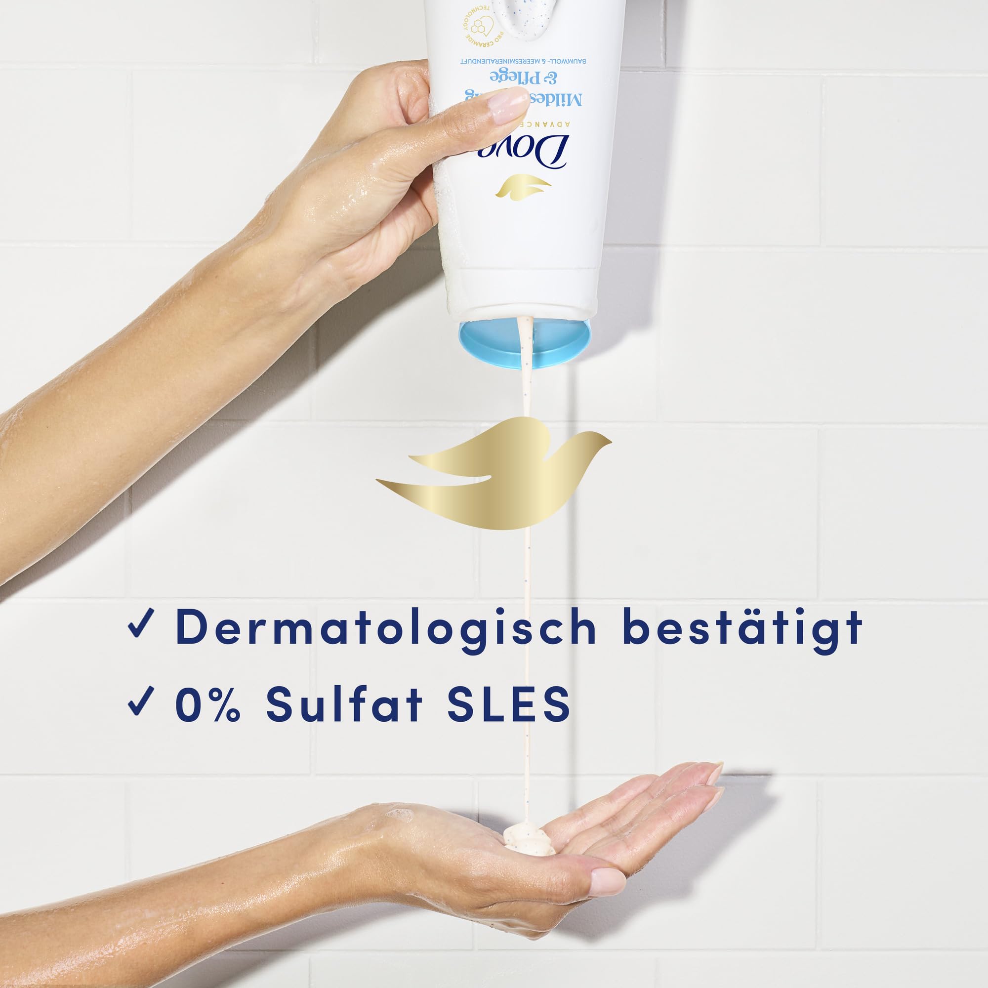 Dove Advanced Care Duschcreme Mildes Peeling & Pflege für 24 Stunden lotion-zarte Haut direkt aus der Dusche mit Pro-Ceramide Technology 12x225 ml