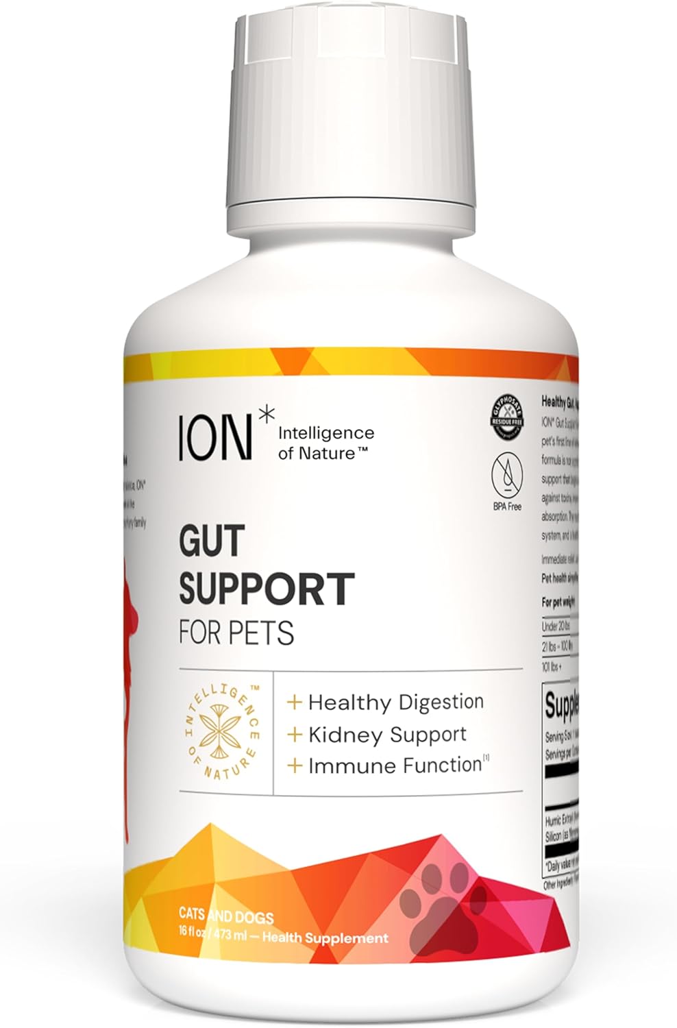 ION* Intelligence of Nature Gut Support For Pets - Liquid Probiotics Drops Alternative for Dogs & Cats, Digestive Health for Puppies, Skin & Hair Health - 16 fl oz (Pack of 1)